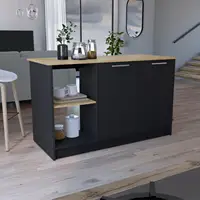 Juniper Kitchen Island with Large Top Surface, Double Door Cabinet, and Open Shelves Black / Macadamia 1