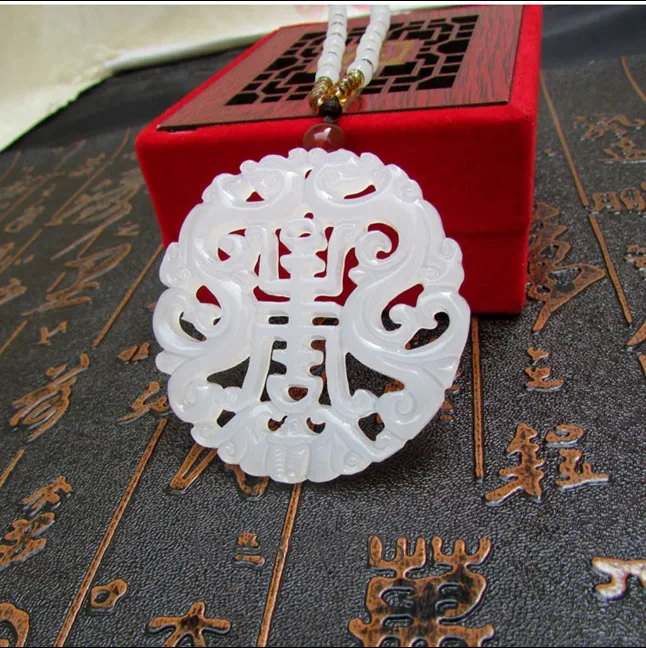 Natural Afghan White Jade Hollow Dragon Pendant Jadeite Necklace Jewellery Accessories Hand-Carved Man woman Luck Amulet Gift