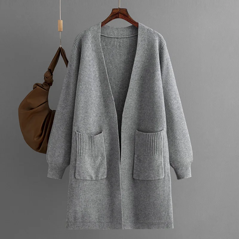 

High Quality Long Thick Warm V-neck Cardigan Women Autumn Winter Solid Color Knit Sweater Female Casual Knitwear Coat Tops Lady