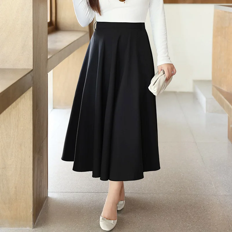 Plus Size Women's Black Skirt Premium Long A-Line Umbrella Skirt Ball Gown Elegant French Commuter Autumn 2025