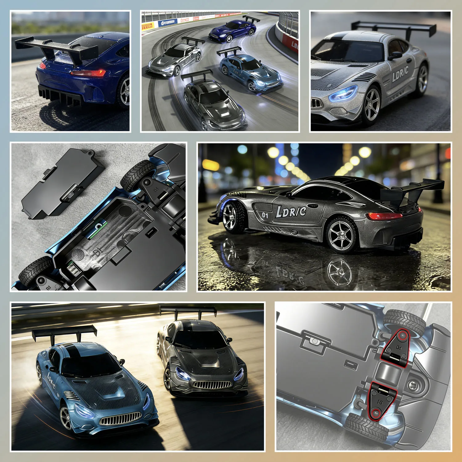 1:43 LDRC 4WD RC Drift-Auto Fahrzeugmodell Metallkarosserie 2-Gang-Getriebe LED-Lichter Rennreifen Motor Ohne Soundsystem – Detail 1