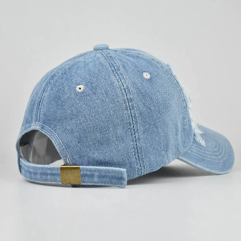 Distressed Ripped Denim Baseball Cap for Men Women's Caps Cotton Jeans Blue Summer Hats for Women 5