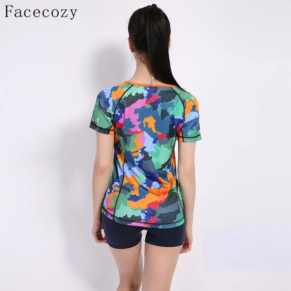 Facecozy Women Summer Pure Polyester Camouflage T-Shirt O-Neck Thin Quick Dry Tops Outdoor Tee Hiking Adventure Sports T Shirts