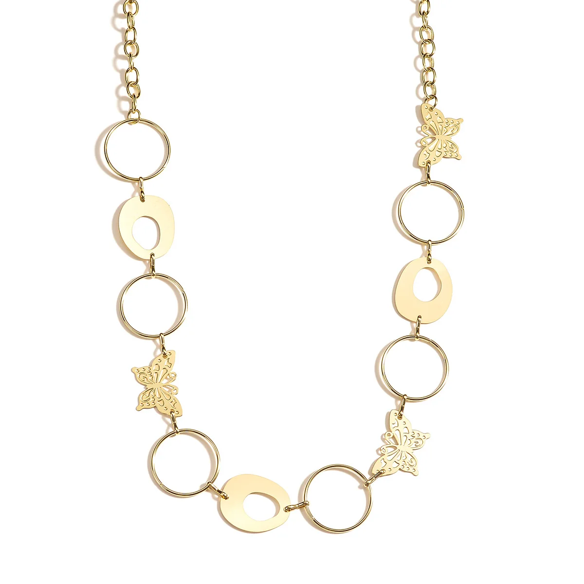 

Women Stainless Steel Necklace Circle Butterfly Joint Chain Link Gold Color New Unique Trendy Lady Jewelry