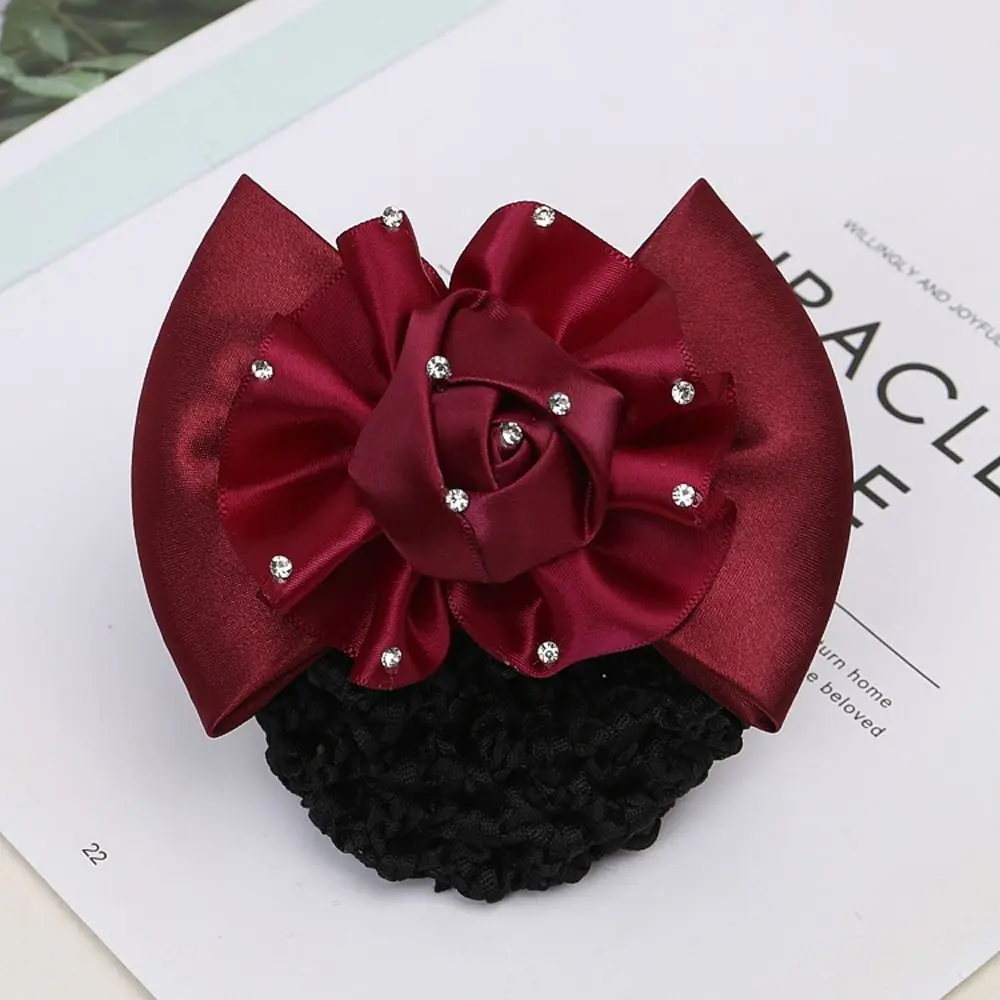 Rhinestone Headwear Headdress Korean Style Lovely Flower Girl Bun Cover Snood Women Hair Net Ponytail Holder Spring Clip