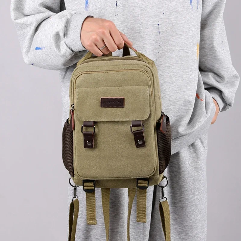 Mens Backpack Canvas Casual Mini School Bag Rucksack Man Multi-function Crossbody Bag Travel mens backpack