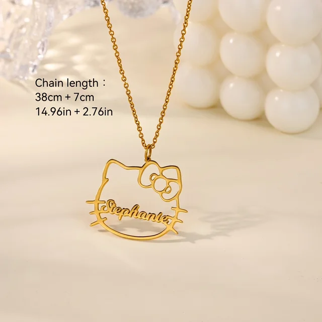 Sanrio – collier personnalisé Hello Kitty pour femmes, plaque nominative personnalisée, pendentif chat de dessin animé, bijoux en acier inoxydable