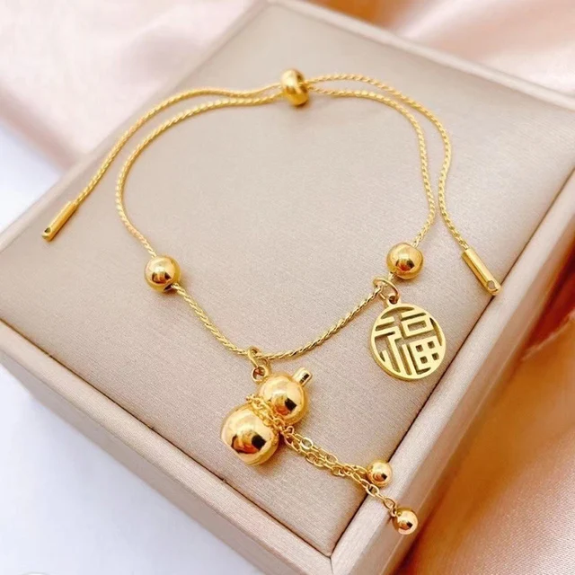 Exquisite Golden Stainless Steel No Fading Chinese Style Lucky