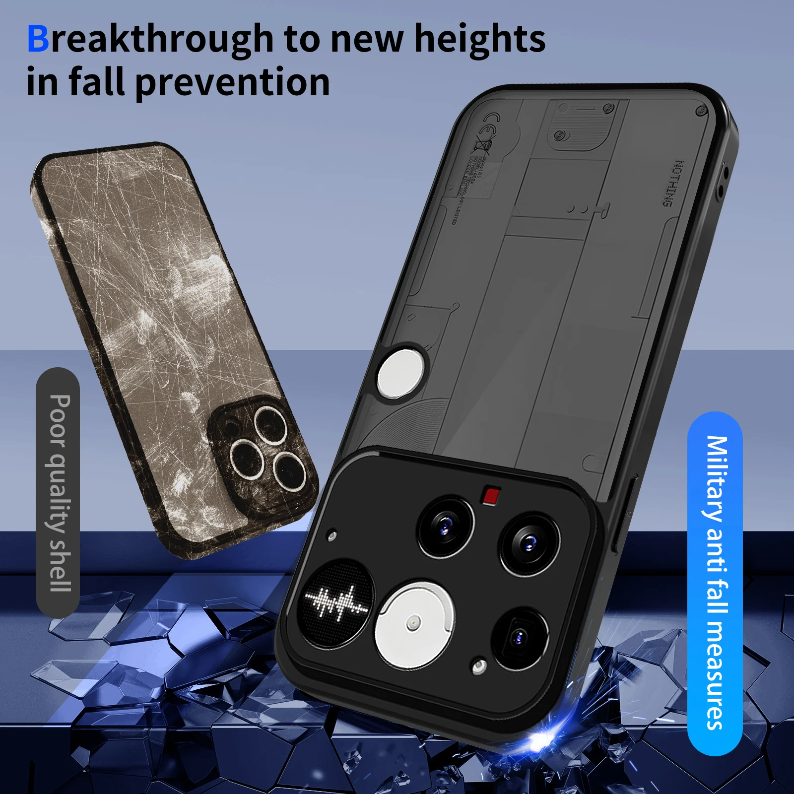 Enhanced Shockproof Matte Transparent Phone Case with Lens Protection