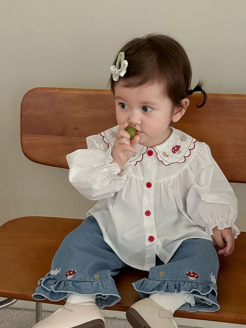 Cotton Embroidered Flower Girl Blouse for Kids