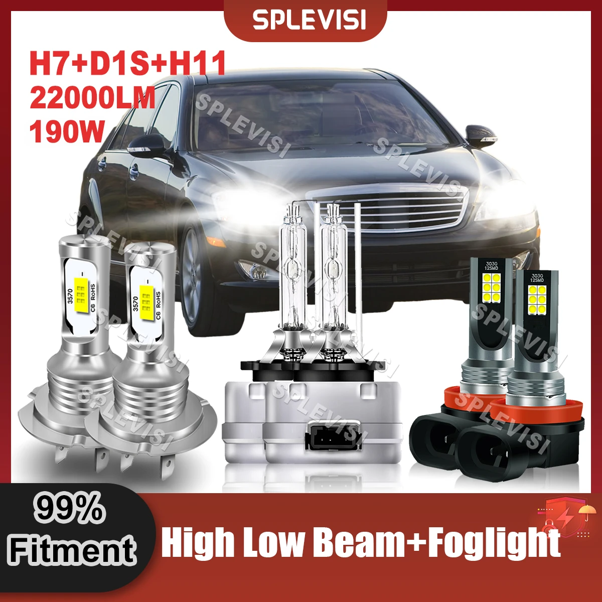 

Replace LED Headlight Bulbs H7 High Beam+D1S Xenon Low Beam+H11 Foglamp Combo Kit For Mercedes-Benz S550 2007 2008 2009 2010