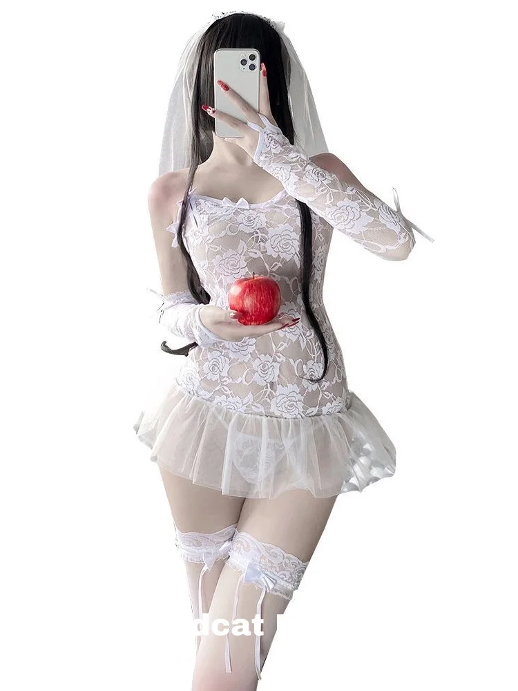 Bride Cosplay See Through Costumes Lolita Dress Women Sexy Sling Skirt Erotic Lingerie Pajamas Wedding Uniform Anime Cos Catsuit lolita dress lolita cosplay costumes