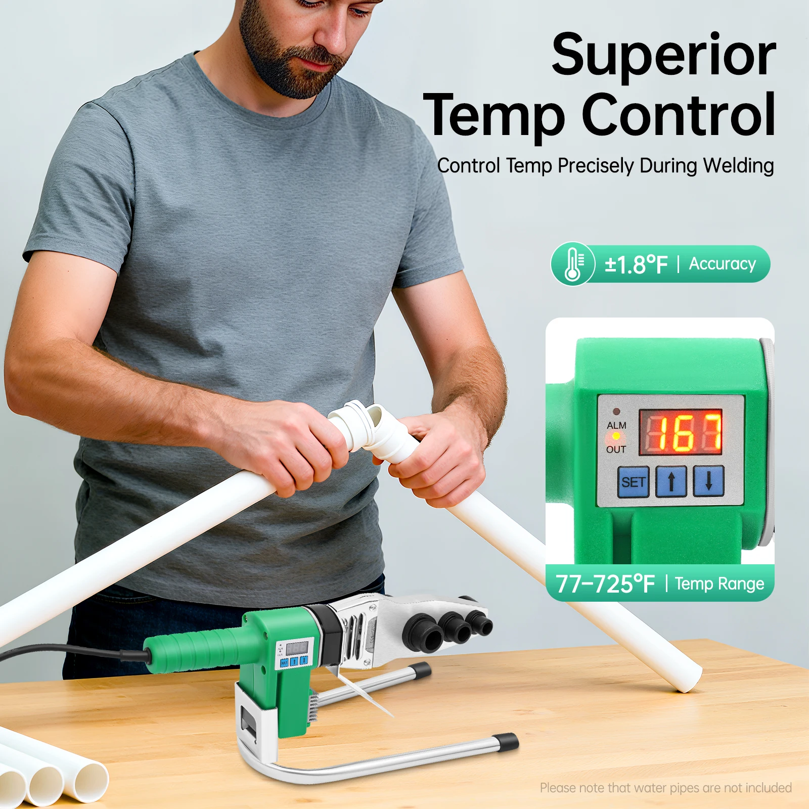 1500W 220V Rohrschweißgerät, Heißschmelzwerkzeug für PPR/PE/PP/HDPE/PPC Kunststoffrohre, Handgeführter Wasserrohrschweißer für den Heimgebrauch – Detail 3