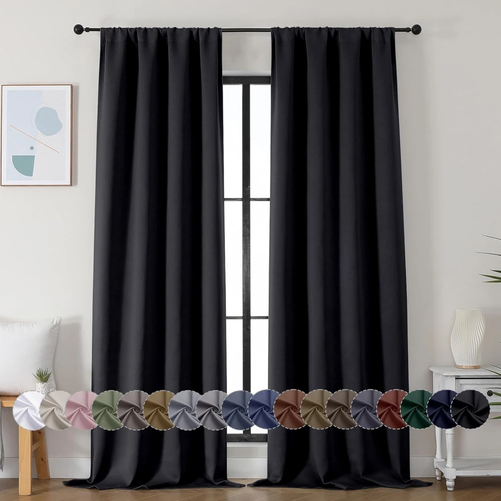 1 Panel Blackout Curtains Light Reducing Thermal Insulated Grommet Black Out Curtains Panels Drapes for Living Room Bedroom
