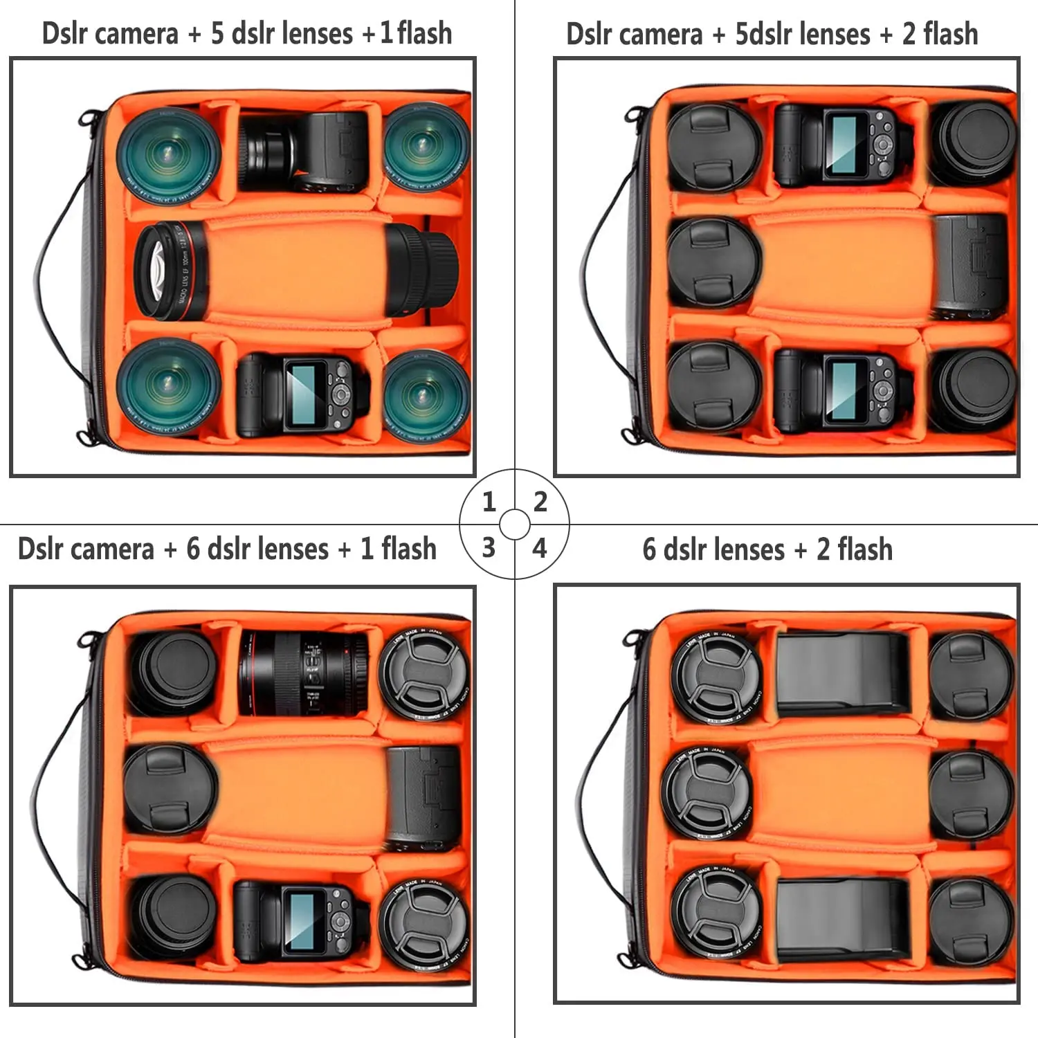 NEEWER Camera Bag Insert - Flexible Padded Partition Protection For DSLR Mirrorless Cameras & Lenses