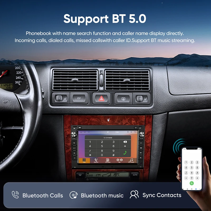 AINAVI Pantalla táctil IPS inalámbrica de 7 pulgadas para coche, CarPlay, Android Auto, estéreo para coche, navegación GPS para VW Passat B5 Golf 4 MK4 MK5 Polo Bora Jetta Sharan Transport T5, radio FM con Bluetooth 8