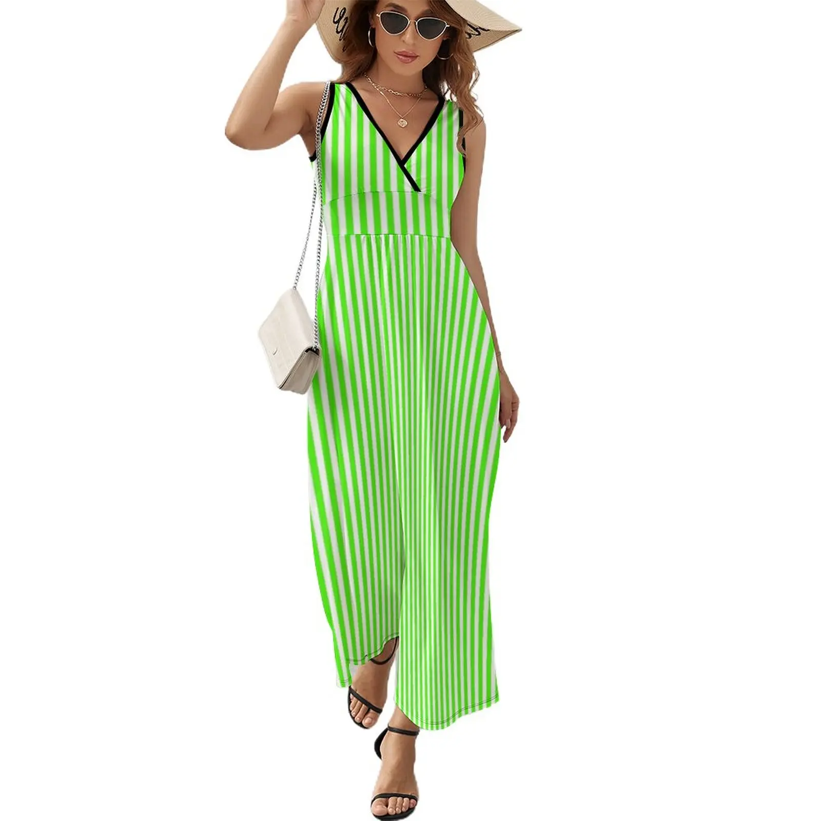 

Green and White Striped Slimming Dress Sleeveless Dress elegant party dresses for women 2023 beach dress