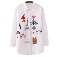 Fashion Office Lady Long Sleeve Blouse Women Autumn Cotton Embroidery Blouse Casual Loose Button Shirt Design Female Blusas 5083