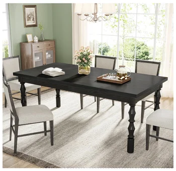 Wood Black Dining Table for 4-6 People, 62” Farmhouse Large Rectangle Kitchen Table, Modern Dinner Table Kitchen & Dining Room 4