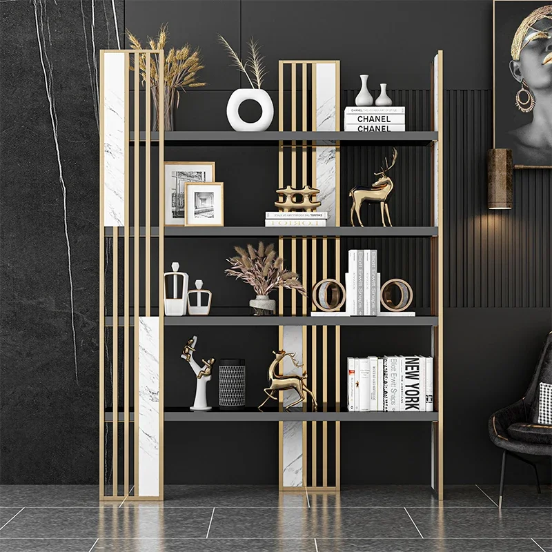 Luxury bookcase floor partition shelf metal bookcase display shelf office storage modern decorative