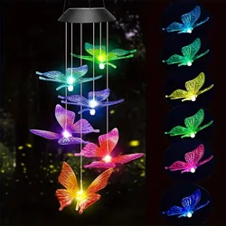 LED Color Changing Butterfly Solar Wind Chimes - Waterproof Outdoor Lights and Garden Decor (Colours)