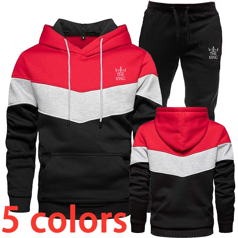 Men's Fashion Three Color Outdoor Sports Hoodie and Sports Pants Two Piece Set Autumn/Winter Jacket Plus Size Hoodie Set