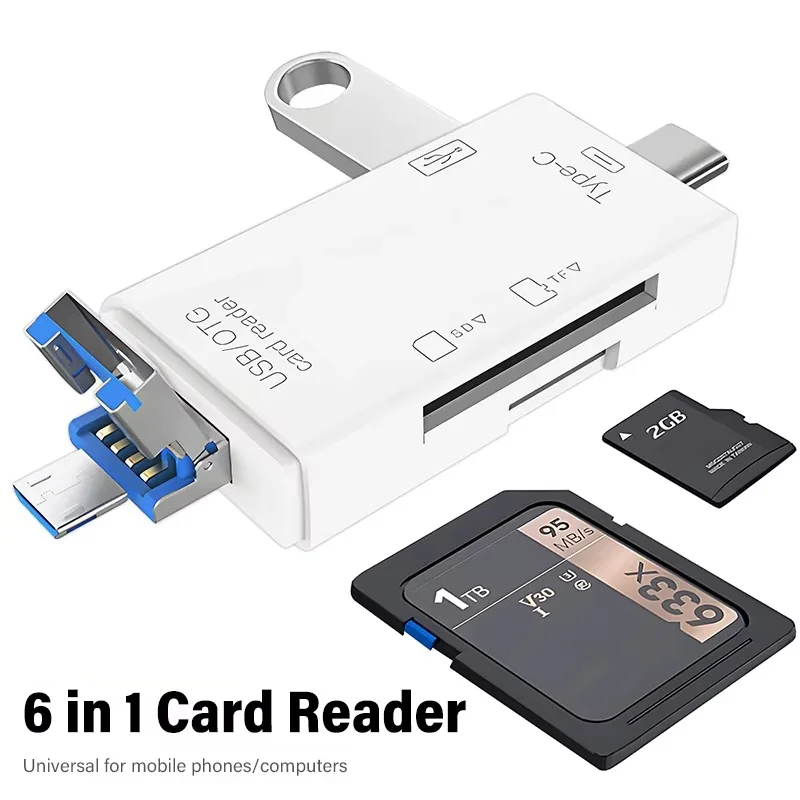 6 in 1 OTG 타입 C 카드 리더 USB 2.0 U-디스크 TF 마이크로 SD 스마트 메모리 플래시 드라이브 어댑터 (휴대폰, 노트북, PC 컴퓨터용)