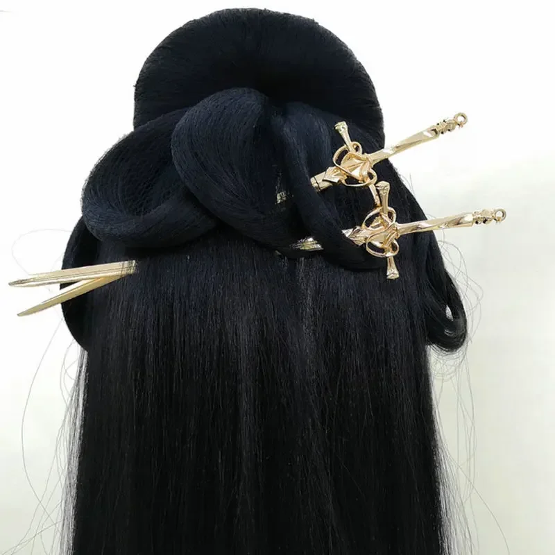 Punk Metal Sword Hairpin Chinese Simple Hair Sticks for Women DIY Hairstyle Design Tools Accessories
