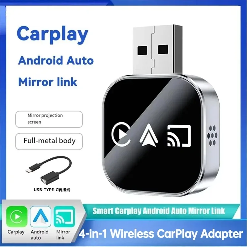 Adaptador Inalámbrico CarPlay 4 en 1 2026, Compatible con Android Auto y Duplicación de Pantalla, Conexión Plug & Play para Autos con CarPlay Cableado 3