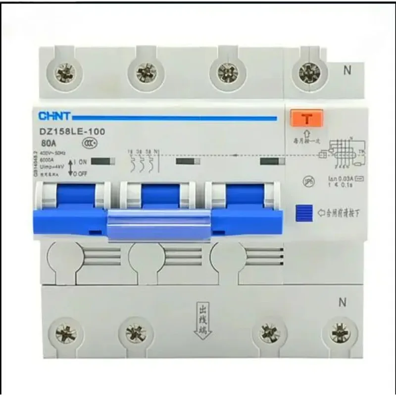 

Zhengtai High Current Leakage Protector Circuit Breaker DZ158LE-100 3P+N 63A /80A/100A/125A