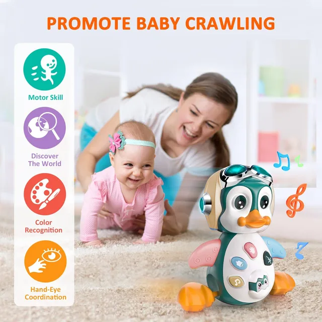 Electronic Baby Crawling Toy With Music & Lights Learning Baby Toy Penguin Over 6 Months Old, Birthday Gift For Early Education 2