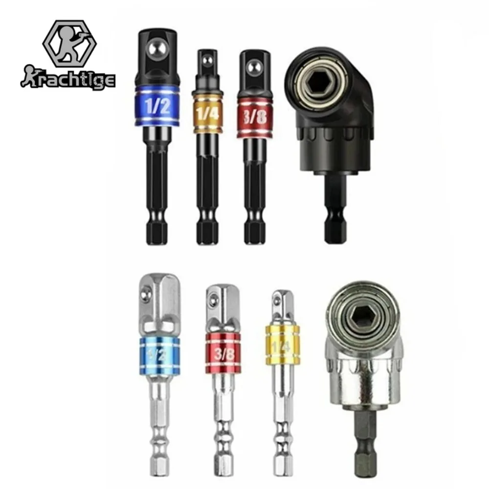 105 Degree Angle Socket Adapter Power Hand Tool Screwdriver Holder Drill Nut Attachment Hex Shank 1/4'' 3/8'' 1/2'' Adapter Bits