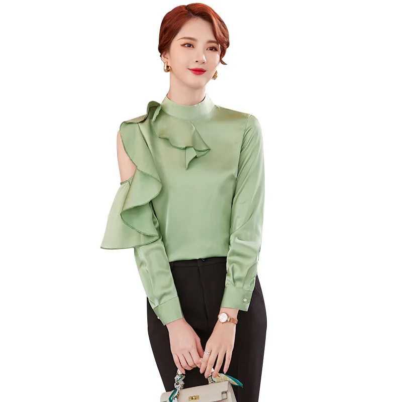 Lovelty Green Long Sleeve Blouses Shirts Formal OL Styles Women
