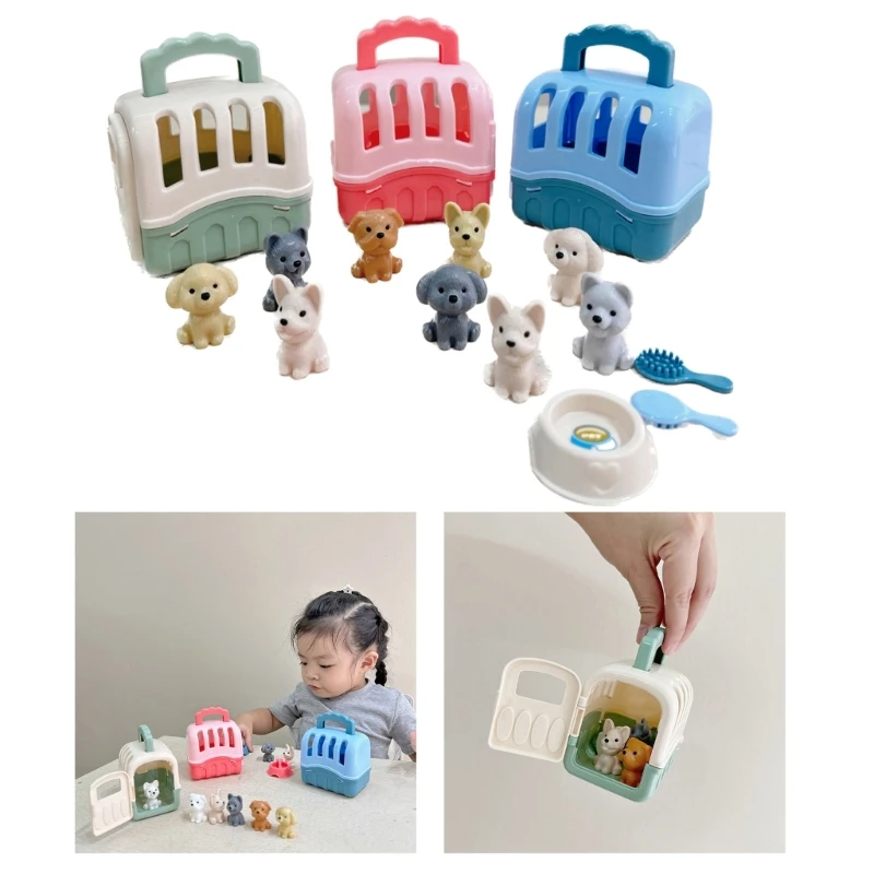 

Simulation Pet Raise Dog Grooming Toy with Carriers Pet Raise Pretend Play Toy Kids Dog Raise Dollhouse Playset Toy