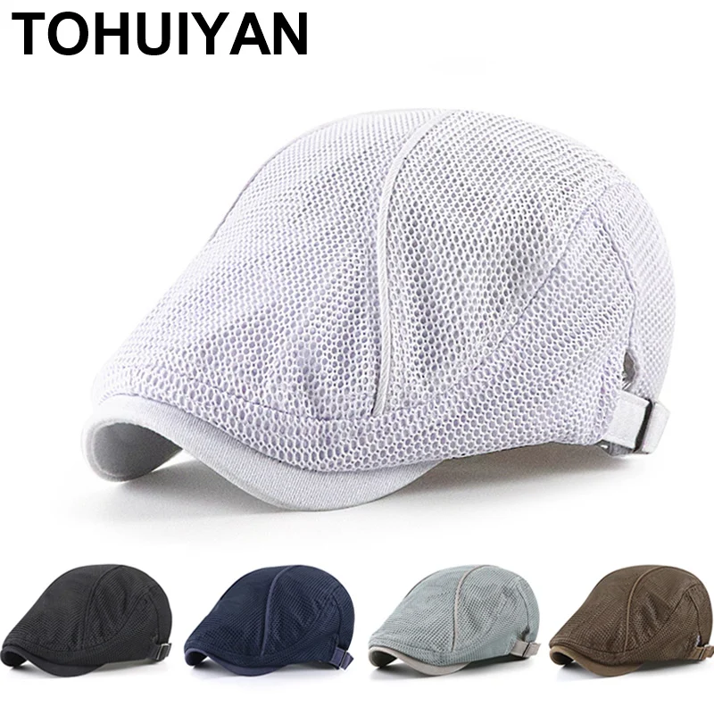 TOHUIYAN Summer Newsboy Caps for Men Breathable Mesh Berets Hats Casual