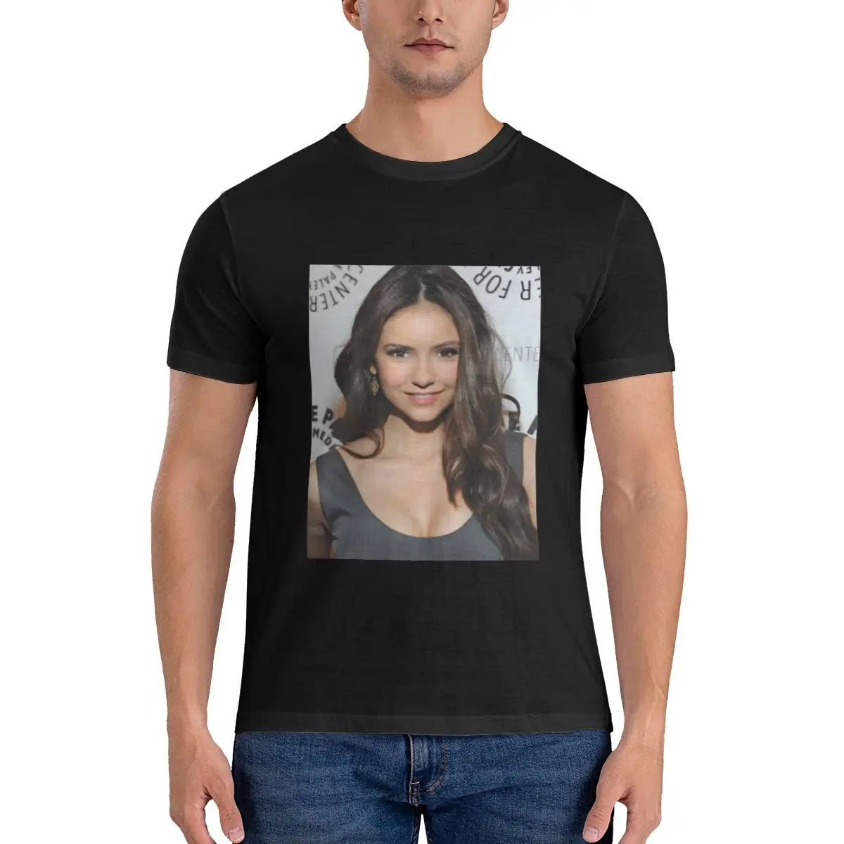 

Men T-Shirts Nina Dobrev Poster Fun 100% Cotton Tee Shirt Short Sleeve Nina Dobrev T Shirts Crew Neck Clothing Summer