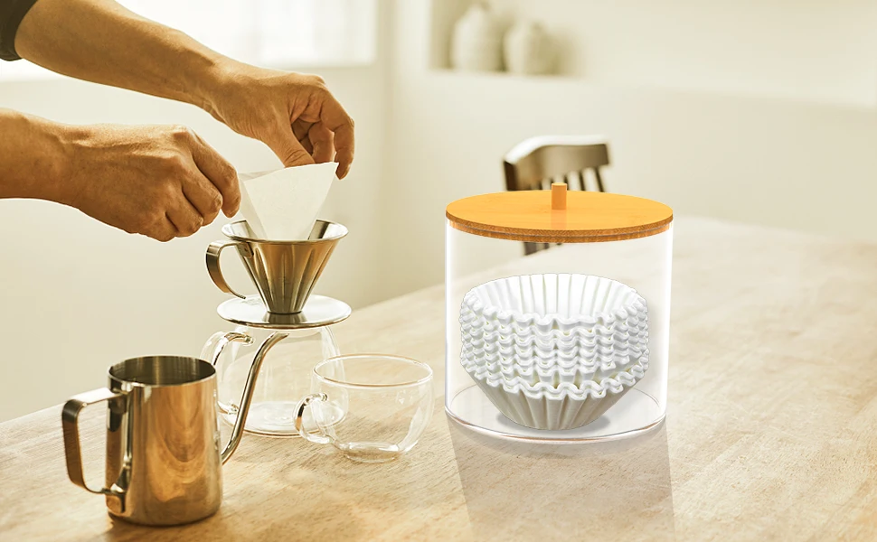 Description Picture 4 of itemCoffee Capsule Storage Box With Bamboo Lid Acrylic Capsule Container Coffee Pod Holder Coffee Filter Organizer For Kitchen