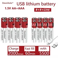 New 1.5V AA + AAA USB fast charging Rechargeable Battery Large Capacity 5500mah Li-Ion Battery For Toy Remote Control Mouse LED 6