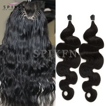 SPIKFN Body Wave I Tip Micro Ring Human Hair Extensions 12"-26" Natural Black 100% Virgin Human Hair Micro Link Hair 50pcs/pack