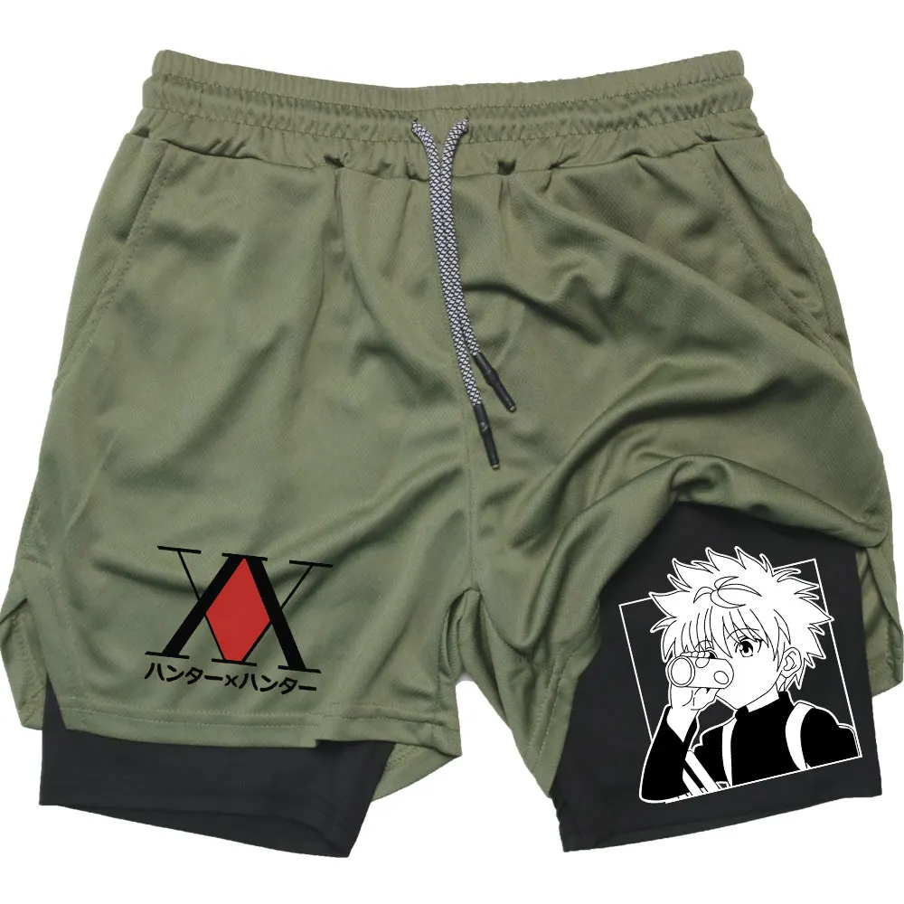 Anime Compression Shorts Breathable Running Sports Gym Workout Hunter X Hunter Performance Shorts with Pockets Summer Sportwaer 2
