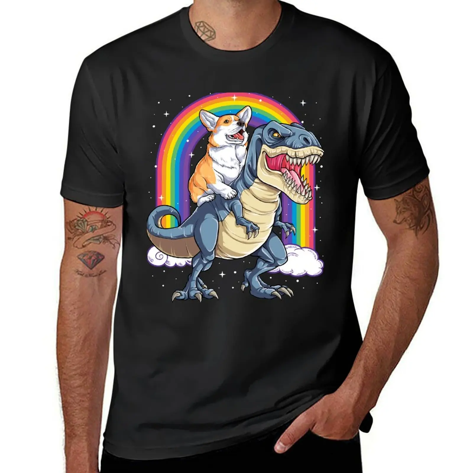 

Corgi Riding Dinosaur T rex Shirt Funny Rainbow Dog T-Shirt Blouse quick-drying graphics for a boy men graphic t shirts