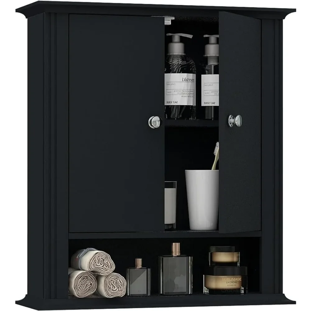 

Wall Mounted Bathroom Medicine Cabinet With 2 Doors Bathroom Organizer and Storage Toilet Furniture Black Cabinets Washbasin