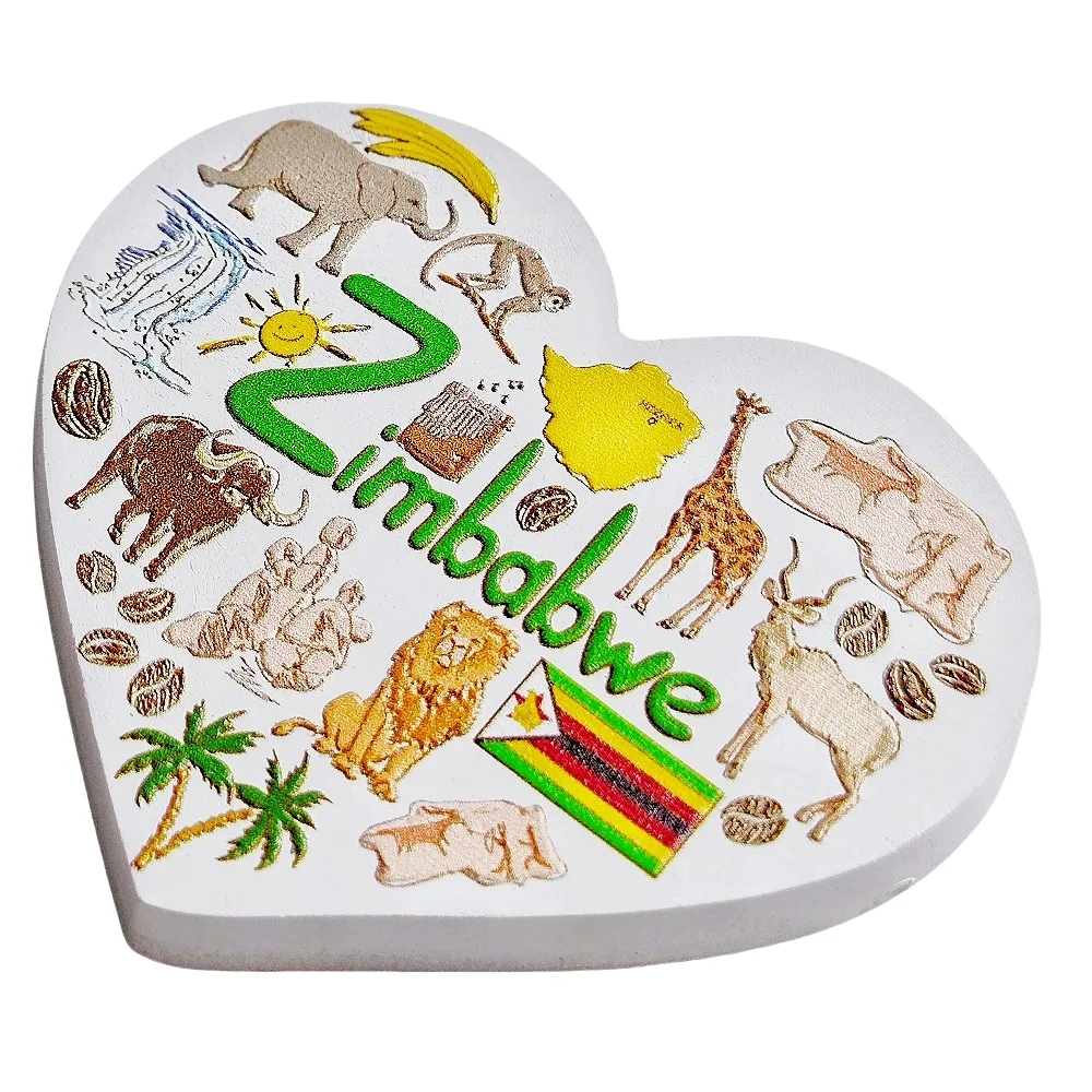 Zimbabwe 3D Heart-shaped Fridge Magnet Souvenir Gift Resin Handmade Zimbabwe Refrigerator Magnet Home Decoration Collection
