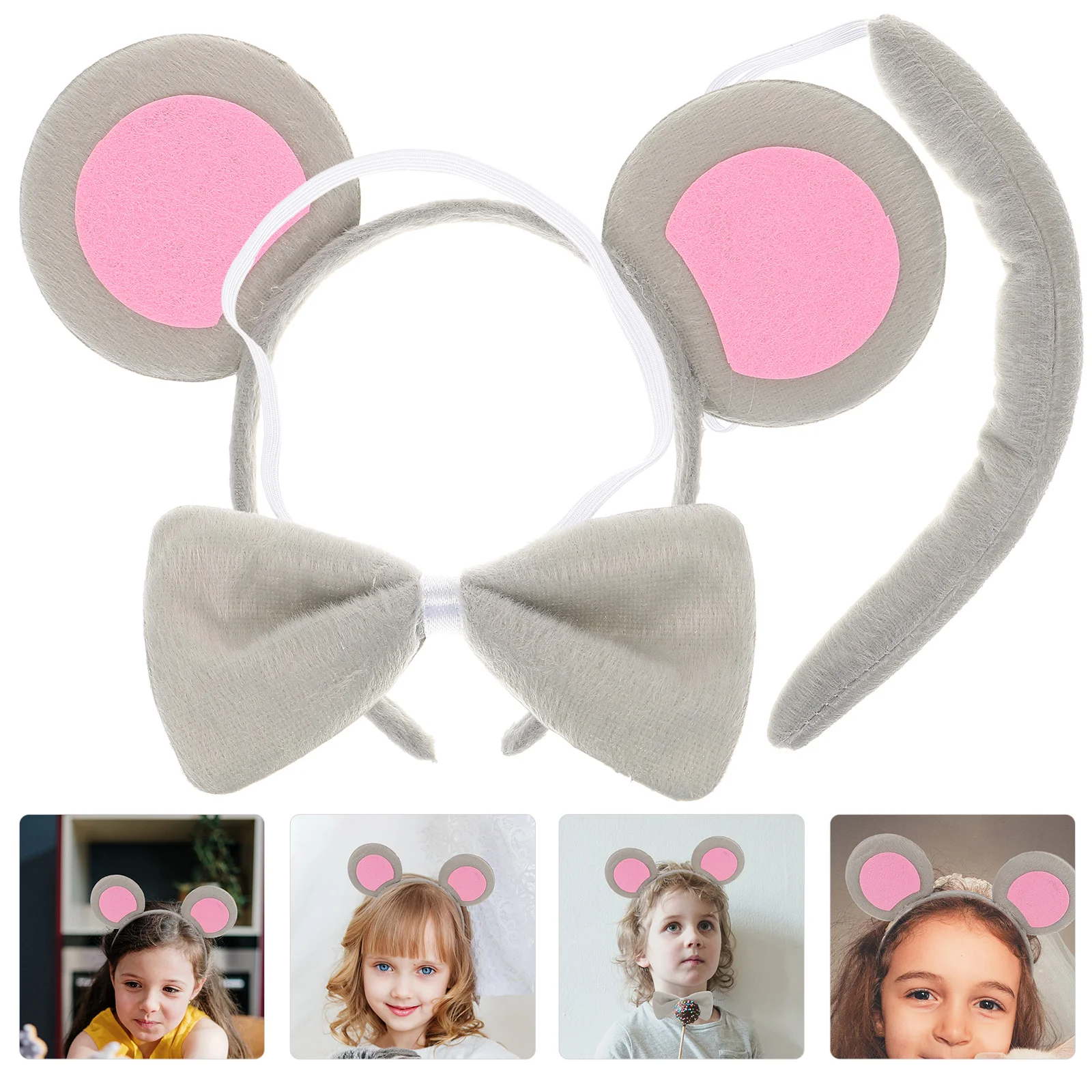 

2 Sets Animal Ears Headband Mouse Bow Tie Mouse Tail Kit Performance Dress Up Costume Accessories