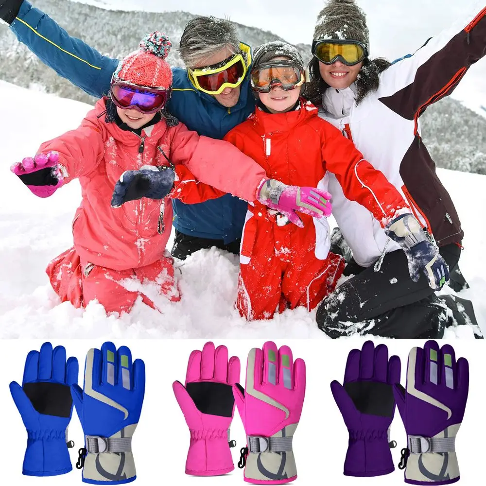

Mountaineering Non-slip Children Kids Thicken Warm Snow Snowboard Long-sleeved Mitten Children Ski Gloves Windproof Waterproof