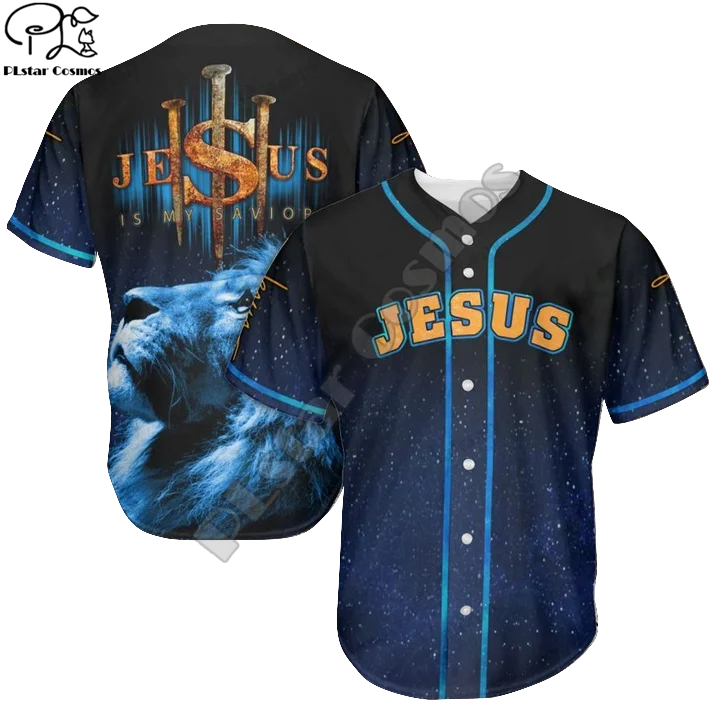 Christian Child Of God Savior Jesus Lion Retro Tattoo 3DPrint Summer Baseball Shirts Jersey Funny Casual Unisex Short Sleeves X1