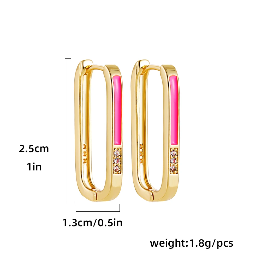 Multicolor Geometric Square CZ Zircon Circle Hoop Earrings for Women Enamel Gold Color Metal Ear Buckle Huggies Female Jewelry