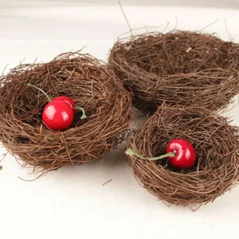 Bird Cage Round Rattan Bird Nest Easter Handmade DIY Craft Vine Simulation Bird Nest Egg Decor Props Home Garden Window Display