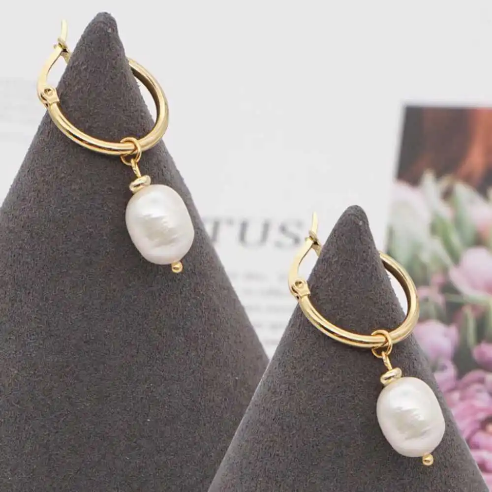 

9-10MM Natural White Baroque freshwater pearl Earrings Classic Easter Women Fashion Gift Diy Mother's Day Party FOOL'S DAY