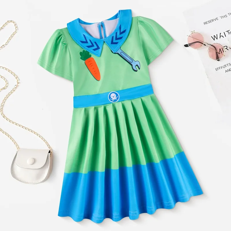Summer Kids Clothes Baby Girls The Octonauts Dress Short Sleeve Octopus Print Ice Silk Princess Vestidos Children Cute Outfits kids girls dress